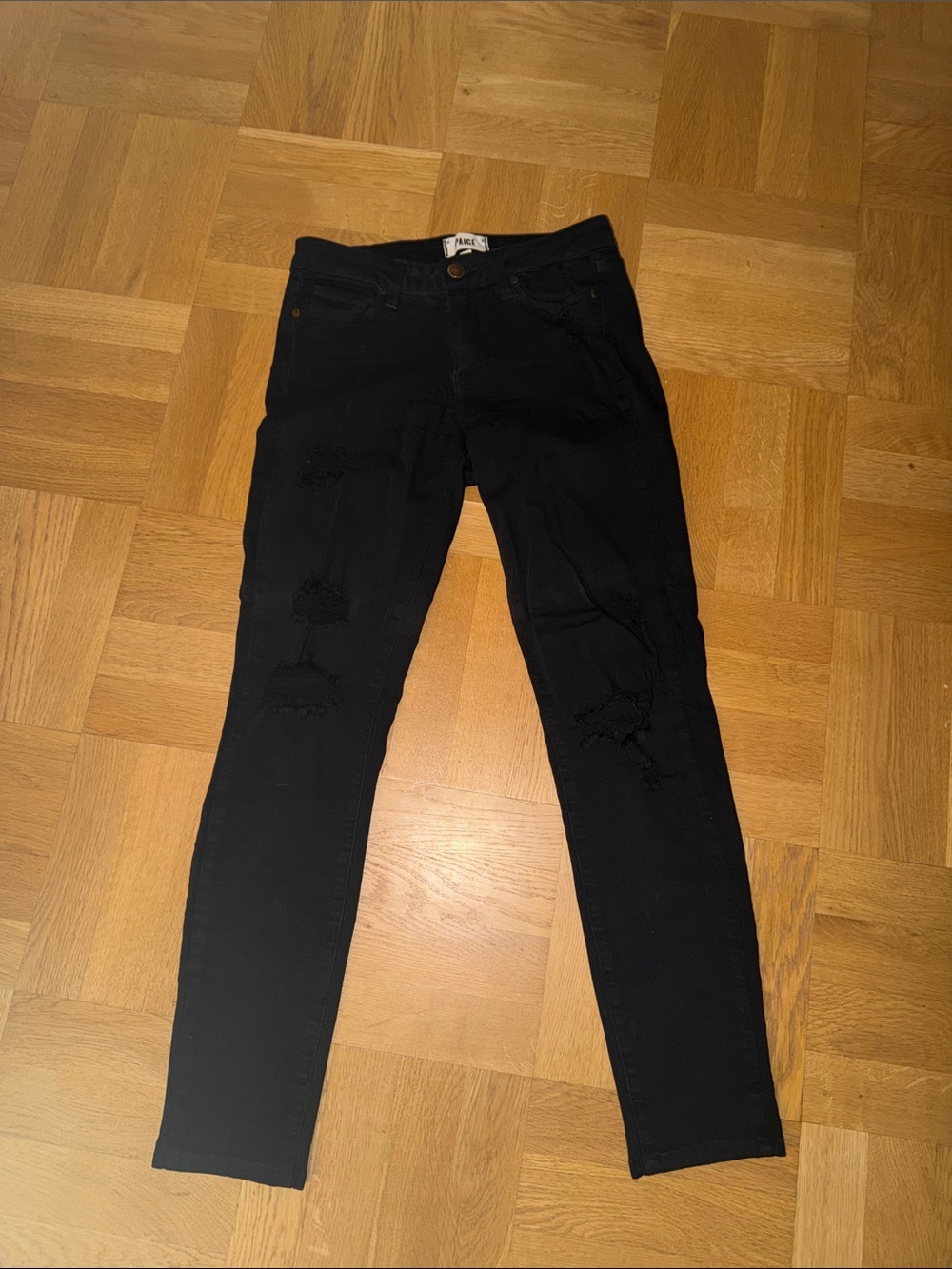 PAIGE Black Distressed Skinny Jeans